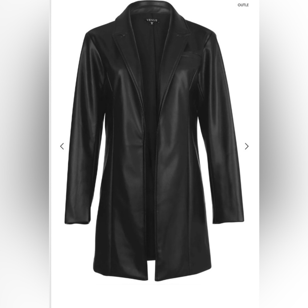 NWT VENUS Black Blazer Sleek Tailored Design Faux Leather